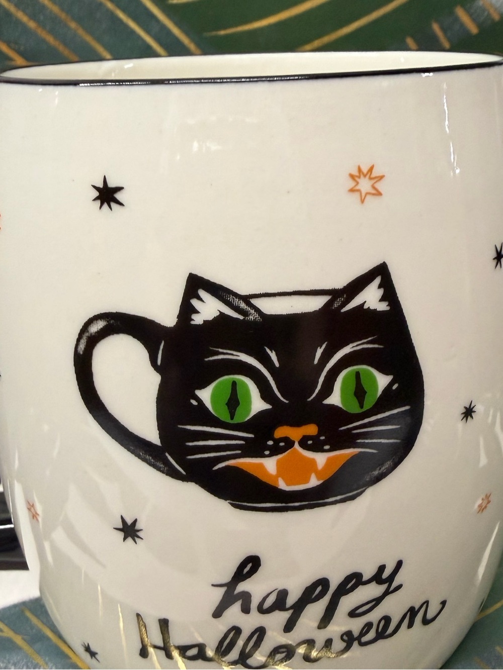 Anthropologie Happy Halloween Black Cat Ghost Mug Ceramic NIB - Picture 2 of 12